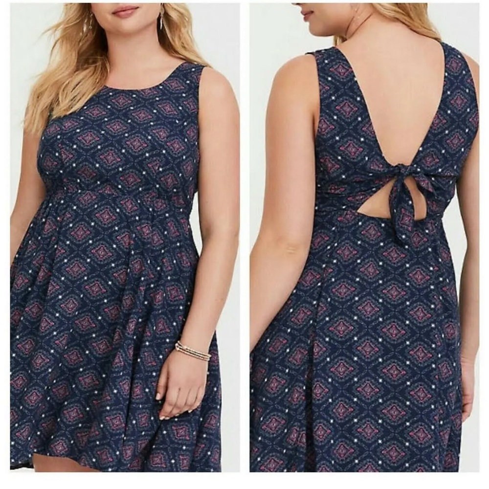 NET Torrid Tie Back Medallion Challis Skater Dress 4